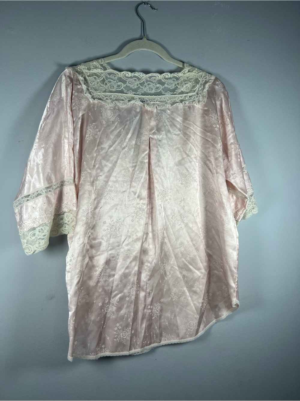 Vintage 80s Christian Dior Light Pink Lace Floral Pajama Set Medium - Picture 13 of 15